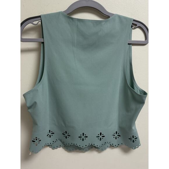 Anthropologie Eyelet Hem Scallop Crop Tank Top Green Women M - Picture 2 of 8